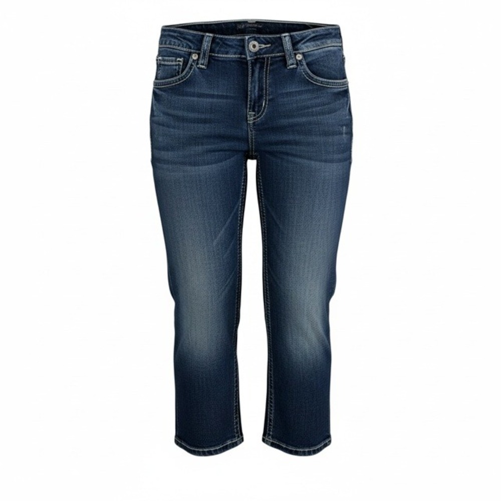 Silver Jeans Co Natsuki Capri Blue Denim Medium Wash Contrast Stitch Size 29
